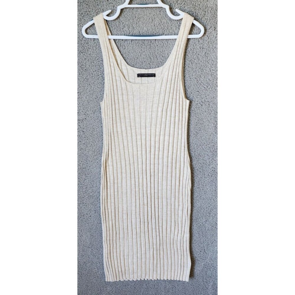 Peruvian Connection Sleeveless Scoop Neck Ribbed Midiโ Bodycon Dress Beige Sz XL